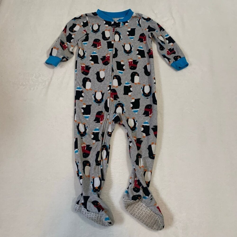 5/$25 Carter's Footed Pajamas Kids 2T Gray Penguin Print Fleece Sleeper